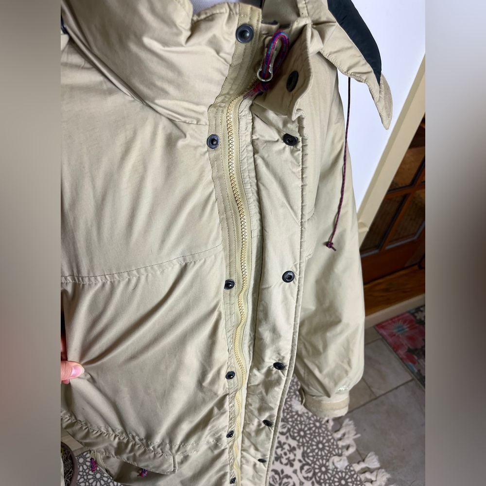 Vintage EMS Goose Down Parka XXL Hooded Beige Green Y2K Ski Winter Outerwear - Picture 6 of 16